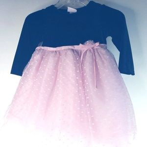 La Princess Pink Sheer overlay W/Black Velvet Top Valentines Dress Size 4T